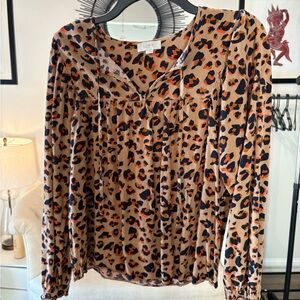 LOFT Women's Animal Print Blouse - Black, Orange, and Brown